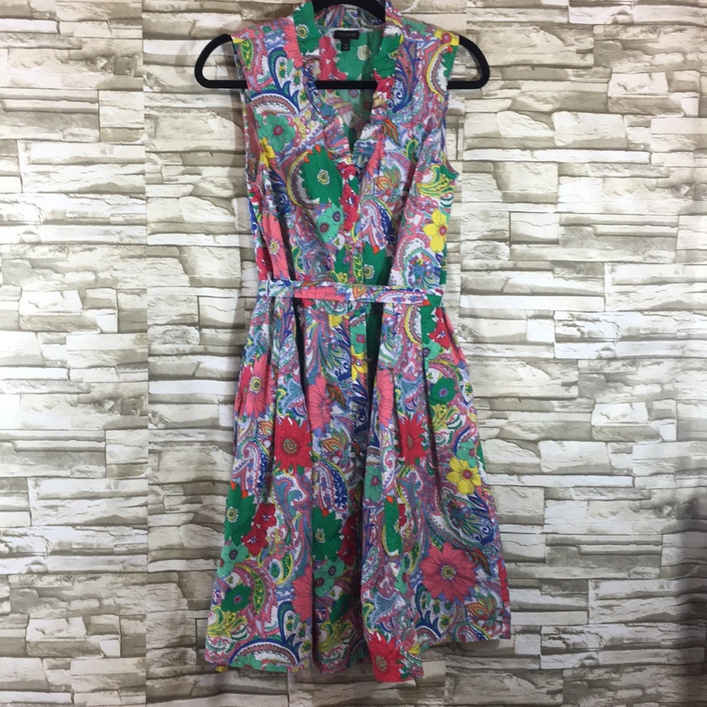 Talbots 10 button down ruffle neck tie flower